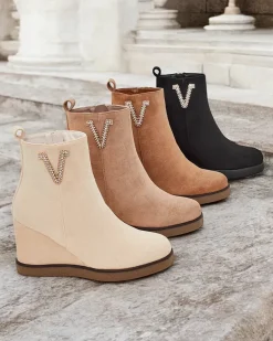 Best Botki damskie na koturnie Nerias Botki Z Delikatnym Ociepleniem|Botki Na Koturnie