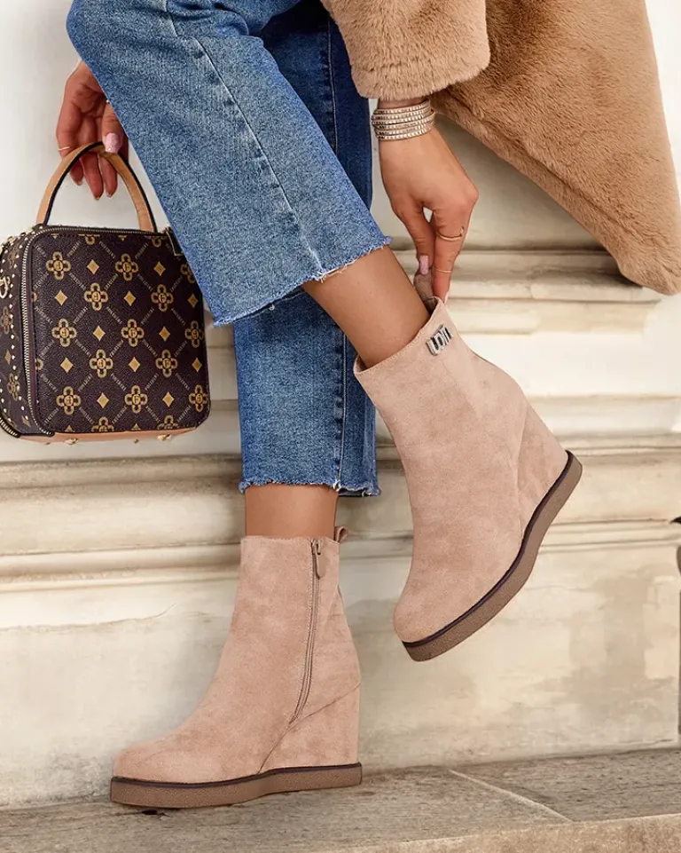 Outlet Botki damskie na koturnie Serda Botki Z Delikatnym Ociepleniem|Botki Na Koturnie