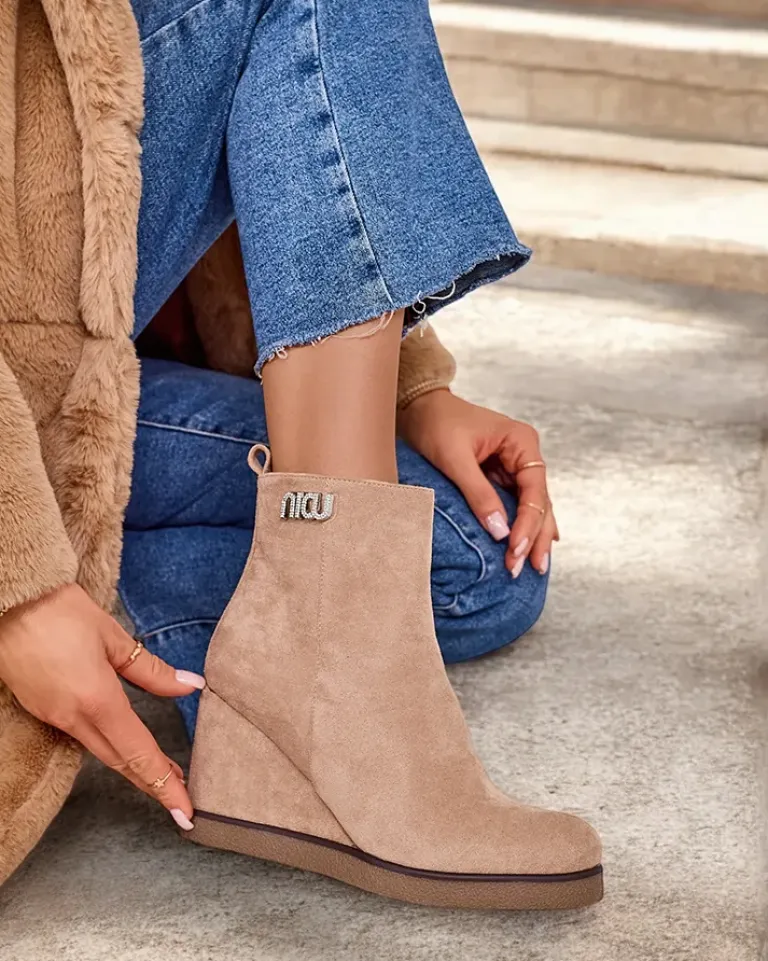 Outlet Botki damskie na koturnie Serda Botki Z Delikatnym Ociepleniem|Botki Na Koturnie