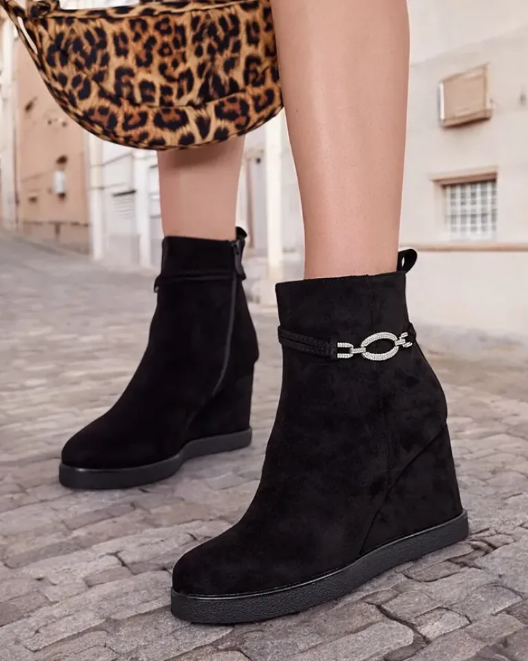 Best Botki damskie na koturnie Nerri Botki Z Delikatnym Ociepleniem|Botki Na Koturnie