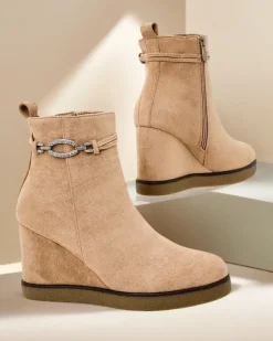 Botki damskie na koturnie Nerri Botki Z Delikatnym Ociepleniem|Botki Na Koturnie