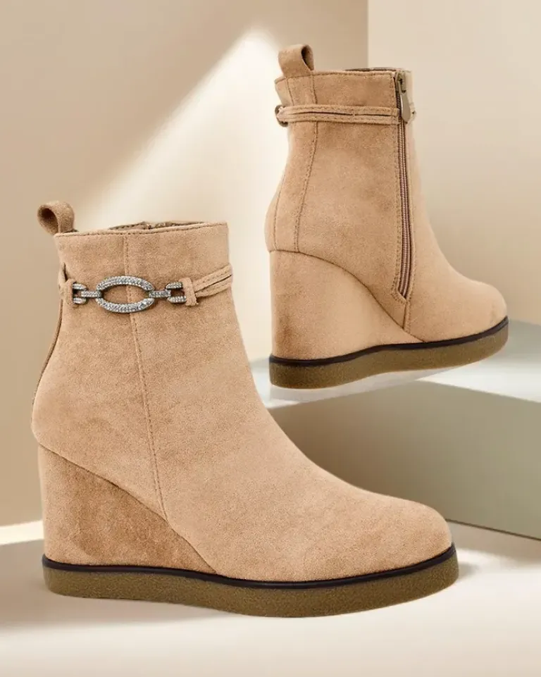 Botki damskie na koturnie Nerri Botki Z Delikatnym Ociepleniem|Botki Na Koturnie