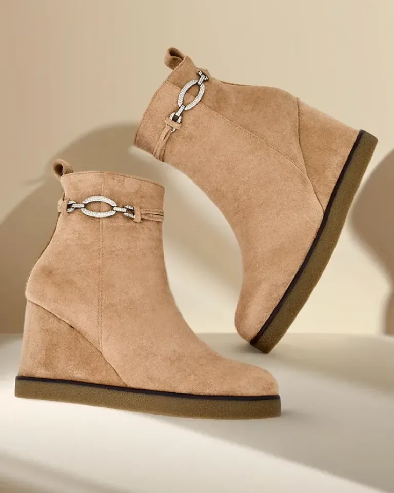 Botki damskie na koturnie Nerri Botki Z Delikatnym Ociepleniem|Botki Na Koturnie