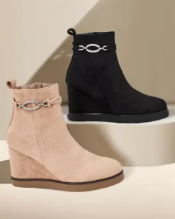 Botki damskie na koturnie Nerri Botki Z Delikatnym Ociepleniem|Botki Na Koturnie