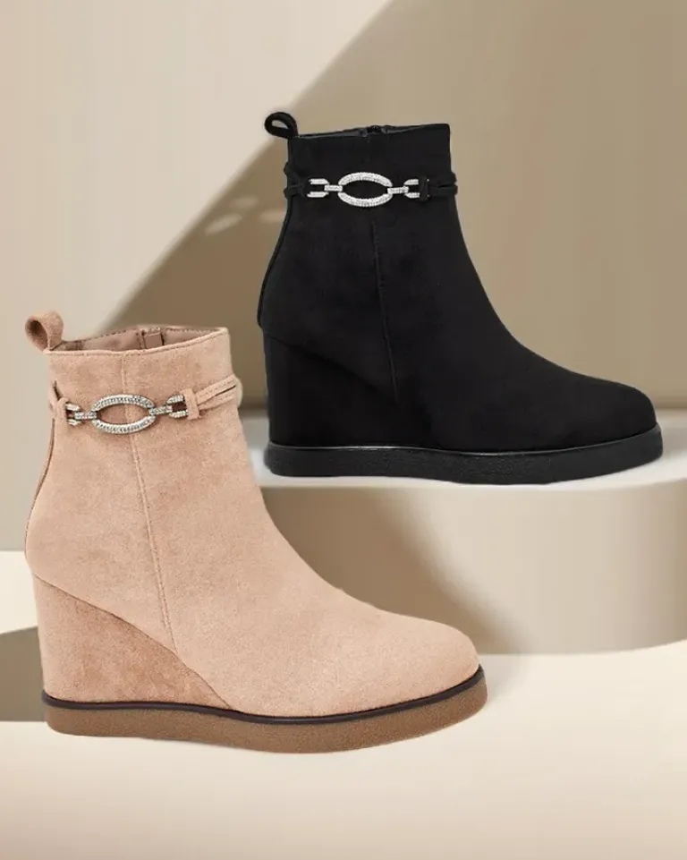 Botki damskie na koturnie Nerri Botki Z Delikatnym Ociepleniem|Botki Na Koturnie