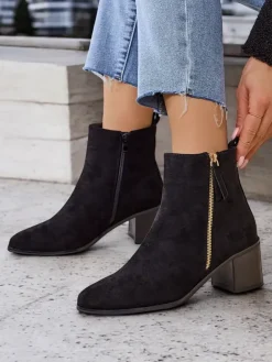 Best Botki damskie Boronne Botki Z Delikatnym Ociepleniem|Botki Na Słupku