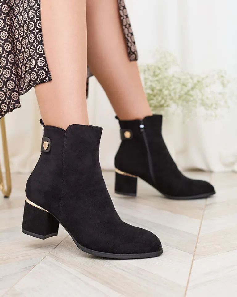 Clearance Botki damskie na niskim słupku w kolorze m Dogdas Botki Z Delikatnym Ociepleniem|Botki Na Słupku