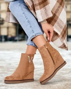 Sale Botki damskie na koturnie Nerias Botki Z Delikatnym Ociepleniem|Botki Na Koturnie