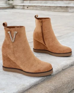 Sale Botki damskie na koturnie Nerias Botki Z Delikatnym Ociepleniem|Botki Na Koturnie