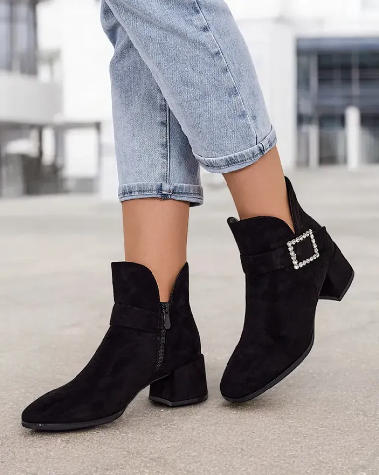 Best Botki damskie na niskim słupku Vetti Botki Z Delikatnym Ociepleniem|Botki Na Słupku