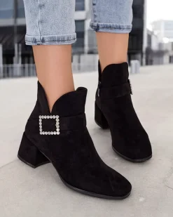 Best Botki damskie na niskim słupku Vetti Botki Z Delikatnym Ociepleniem|Botki Na Słupku