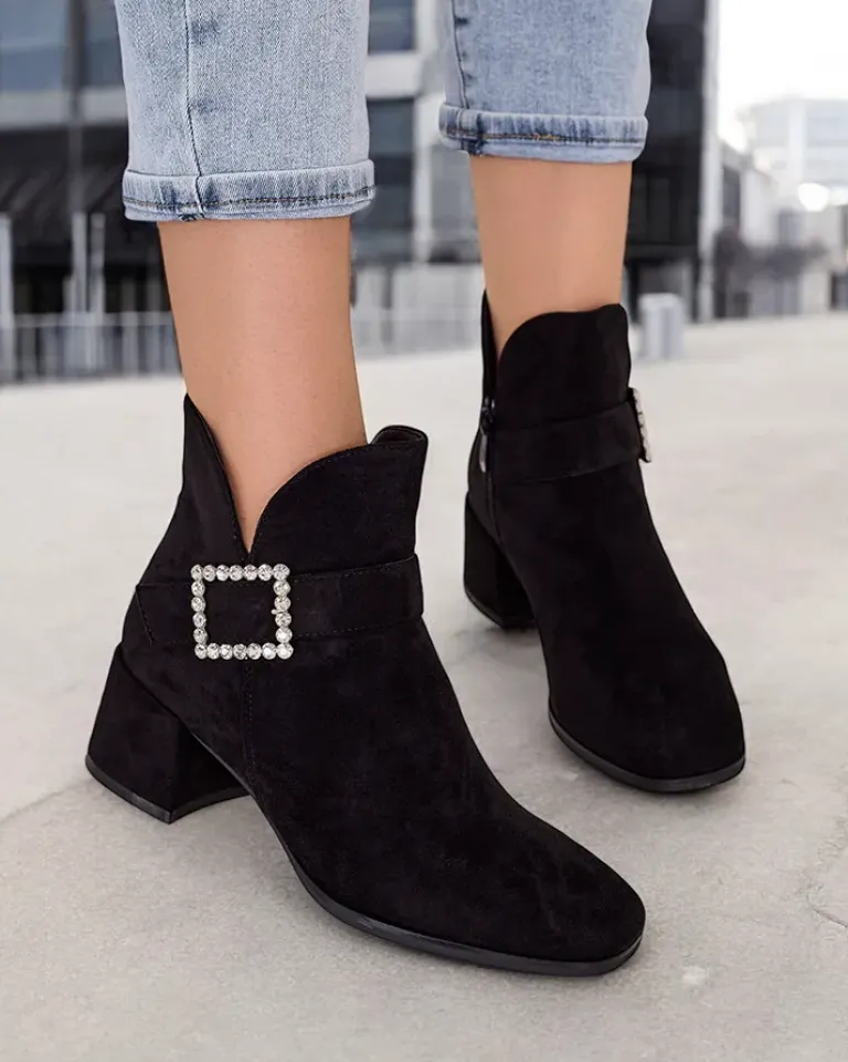 Best Botki damskie na niskim słupku Vetti Botki Z Delikatnym Ociepleniem|Botki Na Słupku