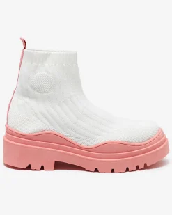 Discount Botki damskie na grubszej podeszwie w kolorze biało- różowym Korlico Botki Bez Ocieplenia|Botki Na Płaskim Obcasie