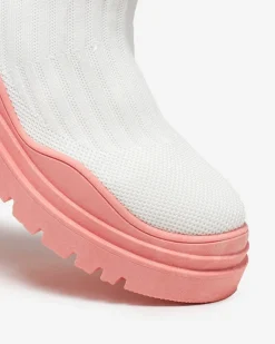 Discount Botki damskie na grubszej podeszwie w kolorze biało- różowym Korlico Botki Bez Ocieplenia|Botki Na Płaskim Obcasie