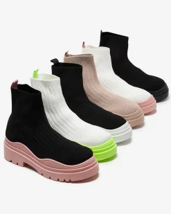 Discount Botki damskie na grubszej podeszwie w kolorze biało- różowym Korlico Botki Bez Ocieplenia|Botki Na Płaskim Obcasie