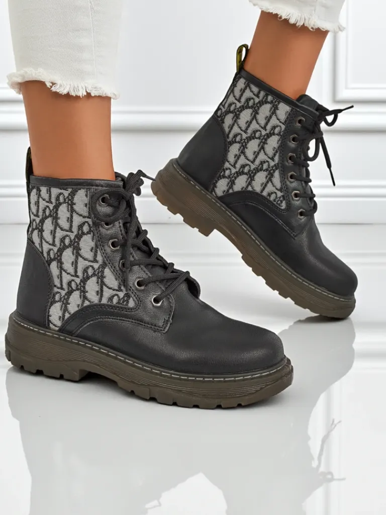 Discount Botki damskie z printem Efrioz Botki Bez Ocieplenia|Botki Na Płaskim Obcasie