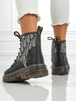 Discount Botki damskie z printem Efrioz Botki Bez Ocieplenia|Botki Na Płaskim Obcasie