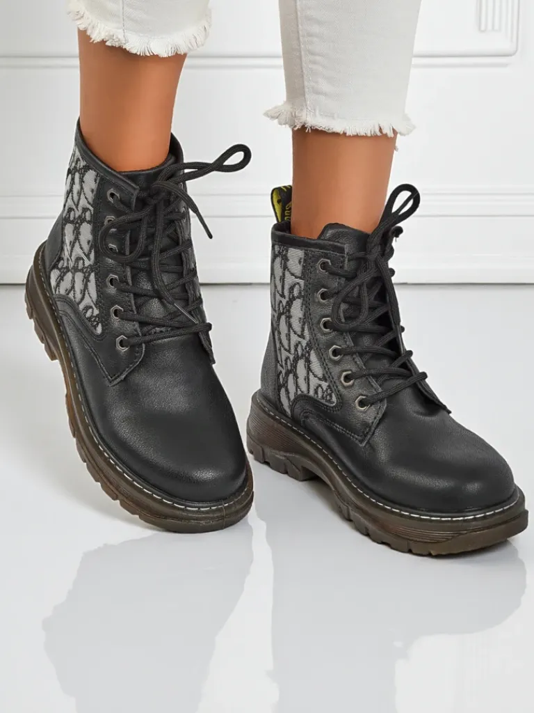 Discount Botki damskie z printem Efrioz Botki Bez Ocieplenia|Botki Na Płaskim Obcasie