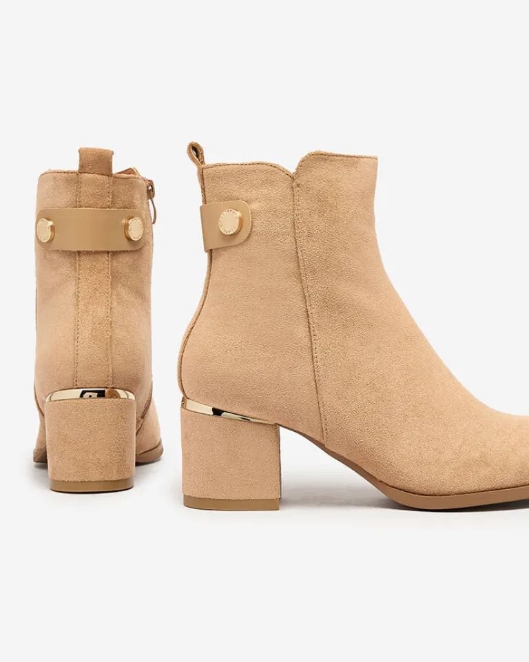 Botki damskie na niskim słupku w kolorze jasnobrązowym Dogdas Botki Z Delikatnym Ociepleniem|Botki Na Słupku