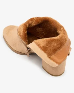 Botki damskie na niskim słupku w kolorze jasnobrązowym Dogdas Botki Z Delikatnym Ociepleniem|Botki Na Słupku