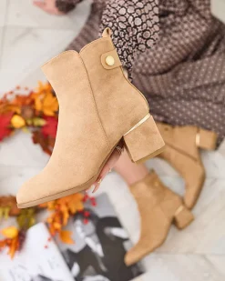 Botki damskie na niskim słupku w kolorze jasnobrązowym Dogdas Botki Z Delikatnym Ociepleniem|Botki Na Słupku