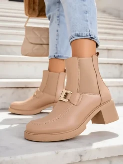 Botki damskie na niskim słupku Ewios Botki Z Delikatnym Ociepleniem|Nowość