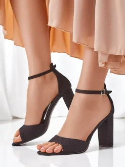 Clearance Brokatowe damskie sandały Roka Sandały Na Słupku