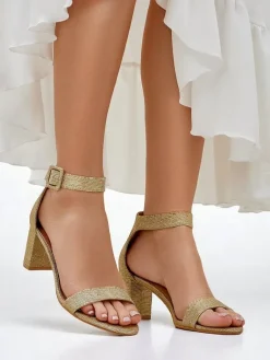 Brokatowe damskie sandały Montrea Sandały Na Słupku