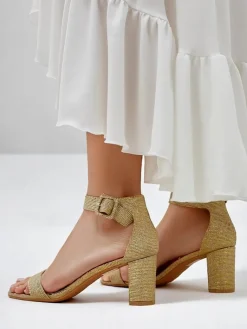 Brokatowe damskie sandały Montrea Sandały Na Słupku