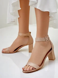 Brokatowe damskie sandały Montrea Sandały Na Słupku