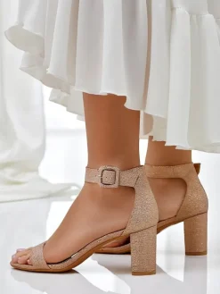 Brokatowe damskie sandały Montrea Sandały Na Słupku