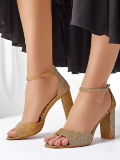 New Brokatowe damskie sandały Roka Sandały Na Słupku