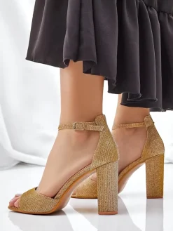 New Brokatowe damskie sandały Roka Sandały Na Słupku