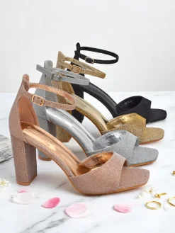 New Brokatowe damskie sandały Roka Sandały Na Słupku