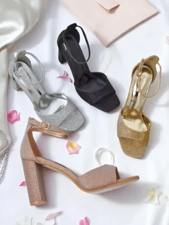 New Brokatowe damskie sandały Roka Sandały Na Słupku