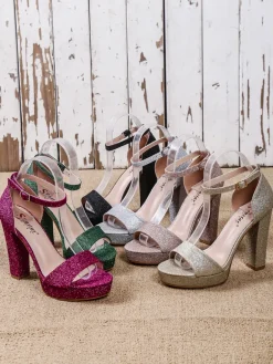 Online Brokatowe damskie sandały Vobetta Sandały Na Słupku