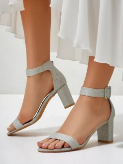 Hot Brokatowe damskie sandały Montrea Sandały Na Słupku