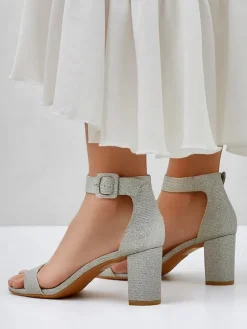 Hot Brokatowe damskie sandały Montrea Sandały Na Słupku