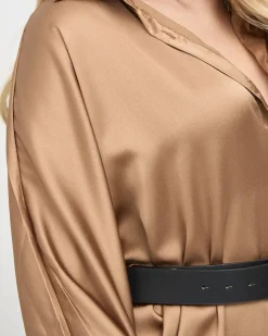 Sale Brązowa damska tunika typu koszula Bluzki / Koszule / Koszulki