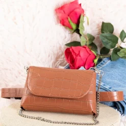 Online Brązowa torebka typu nerka a'la skóra węża Damskie Nerki I Saszetki|Wieczorowe