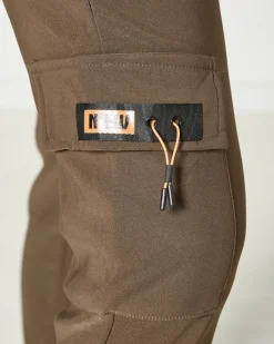 Sale Brązowe damskie spodnie typu bojówki z łańcuszkiem Spodnie Cargo|Spodnie Materiałowe