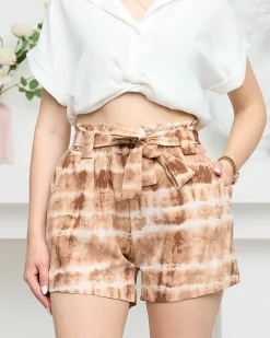 Discount Brązowe damskie materiałowe krótkie spodenki Szorty|Krótkie Spodenki