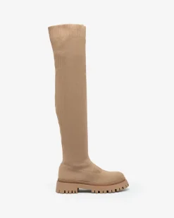 Discount Brązowe damskie wsuwane kozaki za kolano Radgitas Kozaki Na Płaskim Obcasie|Kozaki Bez Ocieplenia