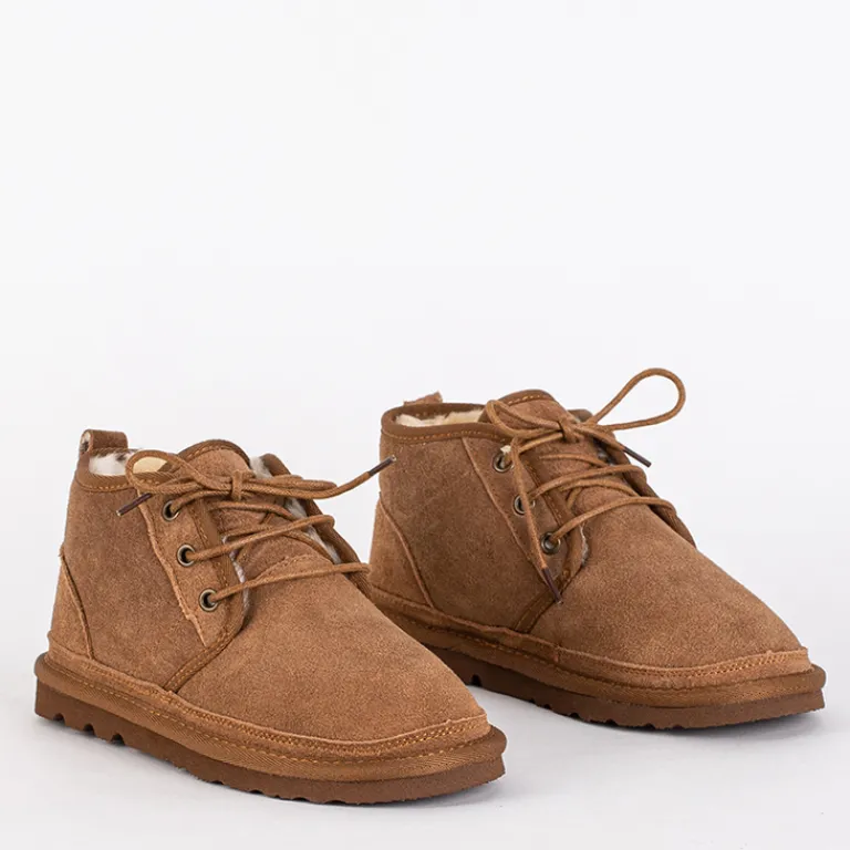 Clearance Brązowe dziecięce krótkie sznurowane buty a'la śniegowce Tibilis Chłopięce|Dziewczęce