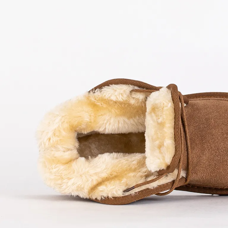 Clearance Brązowe dziecięce krótkie sznurowane buty a'la śniegowce Tibilis Chłopięce|Dziewczęce