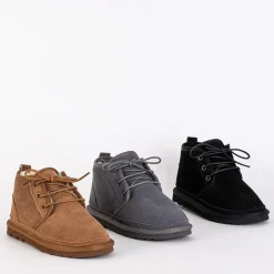 Clearance Brązowe dziecięce krótkie sznurowane buty a'la śniegowce Tibilis Chłopięce|Dziewczęce