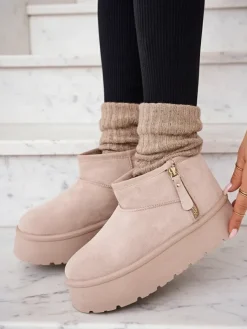 Sale Buty a'la śniegowce damskie na platformie Delgadi Śniegowce|Botki Z Delikatnym Ociepleniem