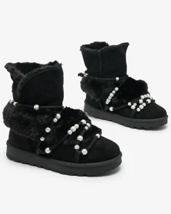Best Buty śniegowce damskie z perełkami Cuvilav Śniegowce|Botki Z Delikatnym Ociepleniem