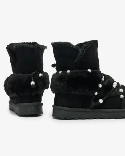 Best Buty śniegowce damskie z perełkami Cuvilav Śniegowce|Botki Z Delikatnym Ociepleniem