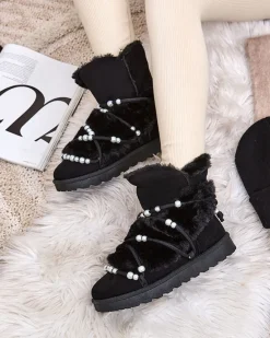 Best Buty śniegowce damskie z perełkami Cuvilav Śniegowce|Botki Z Delikatnym Ociepleniem